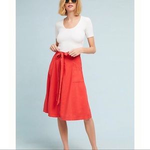 MAEVE BY ANTHROPOLOGIE RED/ORANGE LINEN SKIRT